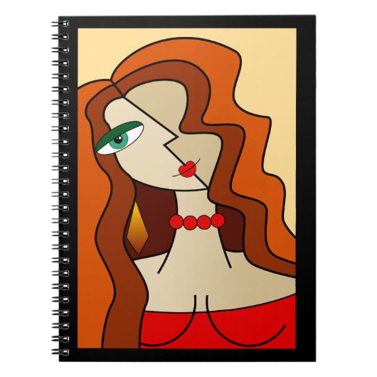 赤い髪の女性の美しいキュービズムを丸める ノートブック (正面)