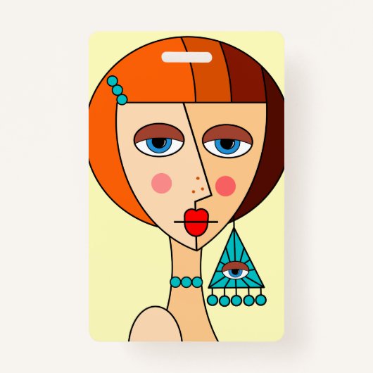 赤い髪の女性の美しいキュービズムを丸める バッジ (正面)