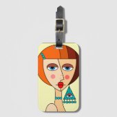 赤い髪の女性の美しいキュービズムを丸める ラゲッジタグ (正面縦)