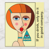 赤い髪の女性の美しいキュービズムを丸める ワインラベル (シングルラベル)