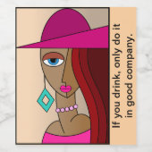 赤い髪の女性の美しいキュービズムを丸める ワインラベル (シングルラベル)