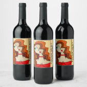 赤い髪の女性の美しいキュービズムを丸める ワインラベル (ボトル)