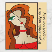 赤い髪の女性の美しいキュービズムを丸める ワインラベル (シングルラベル)