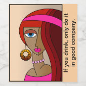 赤い髪の女性の美しいキュービズムを丸める ワインラベル (シングルラベル)