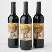 赤い髪の女性の美しいキュービズムを丸める ワインラベル (ボトル)