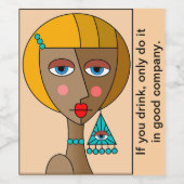 赤い髪の女性の美しいキュービズムを丸める ワインラベル (シングルラベル)