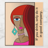 赤い髪の女性の美しいキュービズムを丸める ワインラベル (シングルラベル)