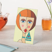 赤い髪の女性の美しいキュービズムを丸める 台座サイン (インサイチュ)