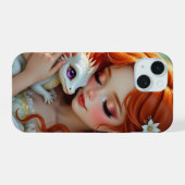赤い髪の妖精とドラゴン iPhone 15ケース (裏面横)