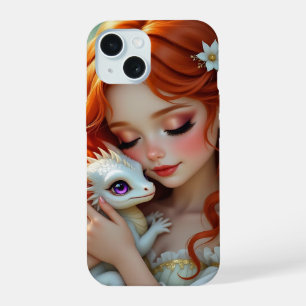 赤い髪の妖精とドラゴン iPhone 15ケース