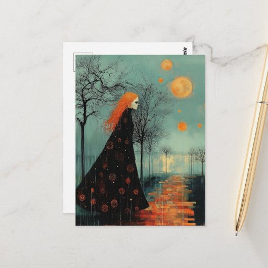 赤い髪の数ヶ月の美しい女性 ポストカード (正面/裏面インサイチュ)