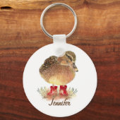 赤い魅力的ゴムブーツの小さなアヒル キーホルダー (正面)