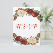 赤い魅力的バラ素朴フローラRSVP 出欠カード (スタンド正面)