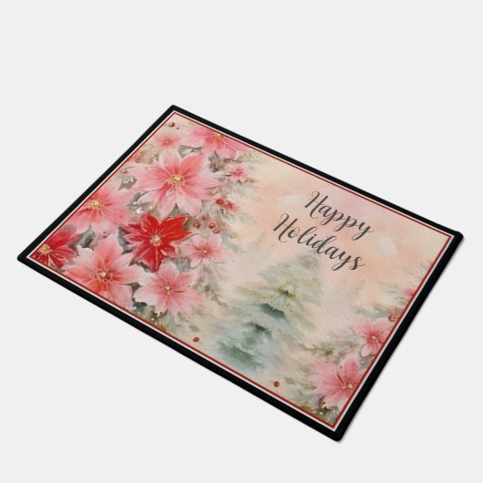 赤い魅力的ピンクの水色ポインセチアの木 ドアマット (アングル)