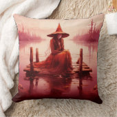 赤い魔女が壊れた桟橋に座る クッション (ブランケット)