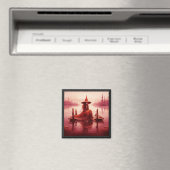 赤い魔女が壊れた桟橋に座る マグネット (インサイチュ (食洗機))