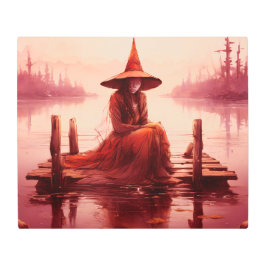 赤い魔女が壊れた桟橋に座る メタルプリント