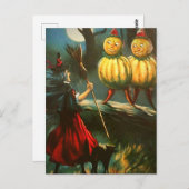 赤い魔女とカボチャ人 – ヴィンテージハロウィーン ポストカード (正面/裏面)