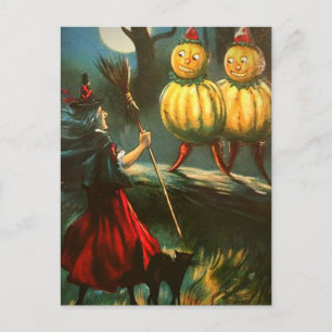 赤い魔女とカボチャ人 – ヴィンテージハロウィーン ポストカード