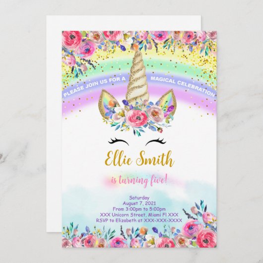 赤い魔法のユニコーンの招待状 招待状 (正面/裏面)