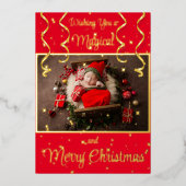 赤い魔法の写真メリークリスマスグリーティング 箔シーズンカード (正面)