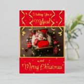 赤い魔法の写真メリークリスマスグリーティング 箔シーズンカード (立ち正面)