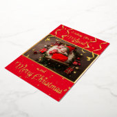 赤い魔法の写真メリークリスマスグリーティング 箔シーズンカード (回転した状態)