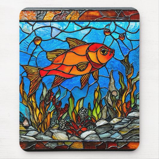 赤い魚のステンドグラス マウスパッド (正面)