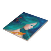 赤い魚を持つファンタジーの海の人魚 タイル (側面)