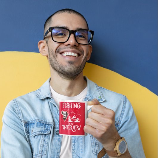 赤い魚釣りは私のセラピーローボートコーヒーマグ コーヒーマグカップ