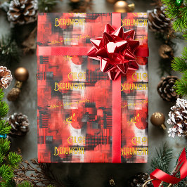 赤い鮮やかアーバンインスパイアギフトラップ ラッピングペーパー