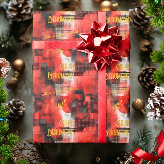 赤い鮮やかアーバンインスパイアギフトラップ ラッピングペーパー