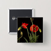 赤い鮮やかケシが黒に 缶バッジ (正面&裏面)