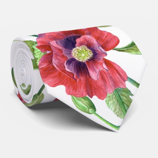 赤い鮮やかケシの水の色のフローラルパターン ネクタイ (ロール)