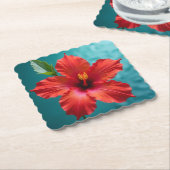 赤い鮮やかハイビスカスが咲き誇る ペーパーコースター (アングル)