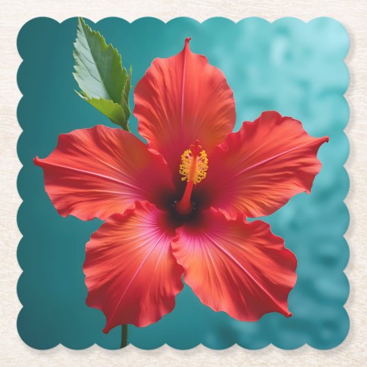 赤い鮮やかハイビスカスが咲き誇る ペーパーコースター (正面)