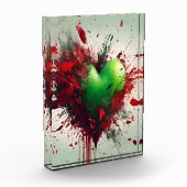 赤い鮮やかハートが散乱した緑の花びら フォトブロック (左)