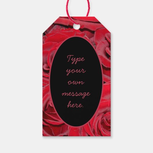 赤い鮮やかバラのメパーソナライズされたッセージ ギフトタグ (正面)
