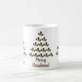 赤い鮮やかバラ、ホリー・クリスマスツリーアート、ウィッシュ コーヒーマグカップ (中央)