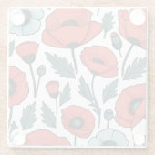 赤い鮮やかポピーの花イラストレーション模様 ガラスコースター (裏面)