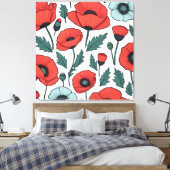 赤い鮮やかポピーの花イラストレーション模様 キャンバスプリント (インサイチュ (寝室))