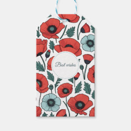 赤い鮮やかポピーの花イラストレーション模様 ギフトタグ
