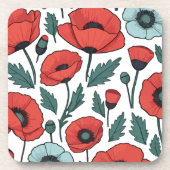 赤い鮮やかポピーの花イラストレーション模様 コースター (正面)