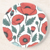 赤い鮮やかポピーの花イラストレーション模様 コースター (正面)
