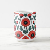 赤い鮮やかポピーの花イラストレーション模様 コーヒーマグカップ (中央)