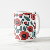 赤い鮮やかポピーの花イラストレーション模様 コーヒーマグカップ (正面右)