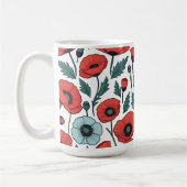 赤い鮮やかポピーの花イラストレーション模様 コーヒーマグカップ (左)