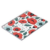 赤い鮮やかポピーの花イラストレーション模様 ノートブック (左側)