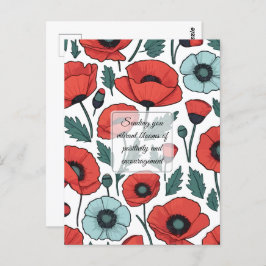 赤い鮮やかポピーの花イラストレーション模様 ポストカード