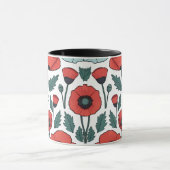 赤い鮮やかポピーの花イラストレーション模様 マグカップ (中央)